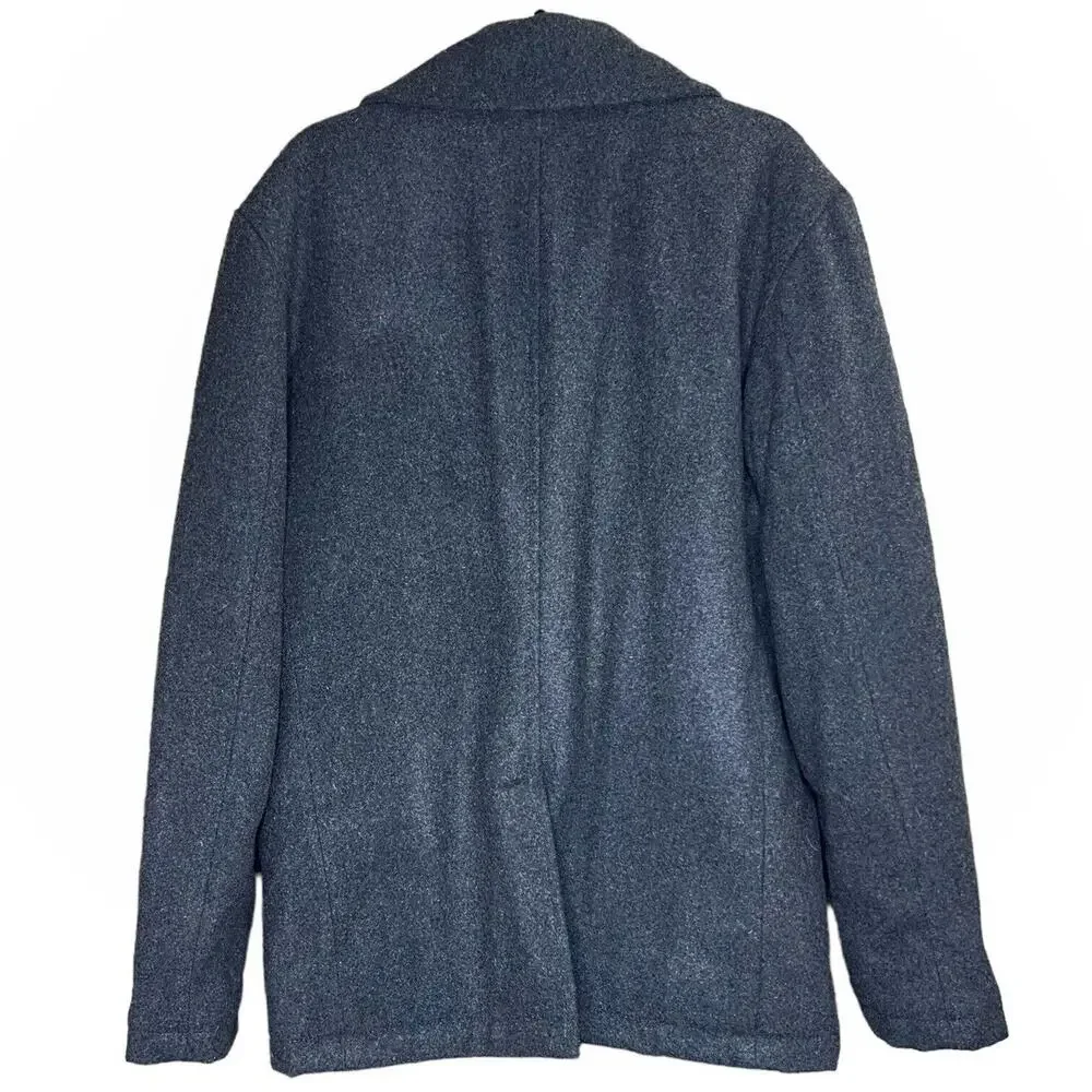 Surplus Raw Vintage Mens Wool Blend Gray Double Breasted Pea Coat Large